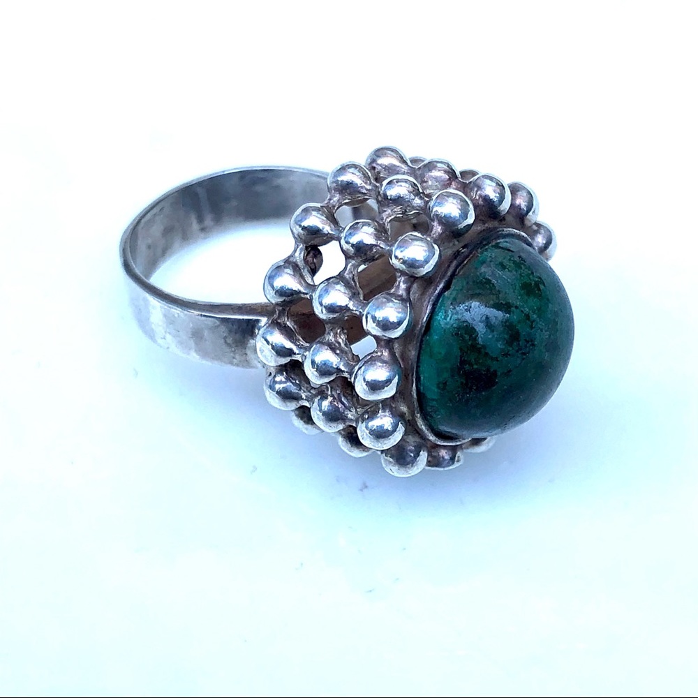 Vintage Silver and Green Turquoise Cocktail Ring